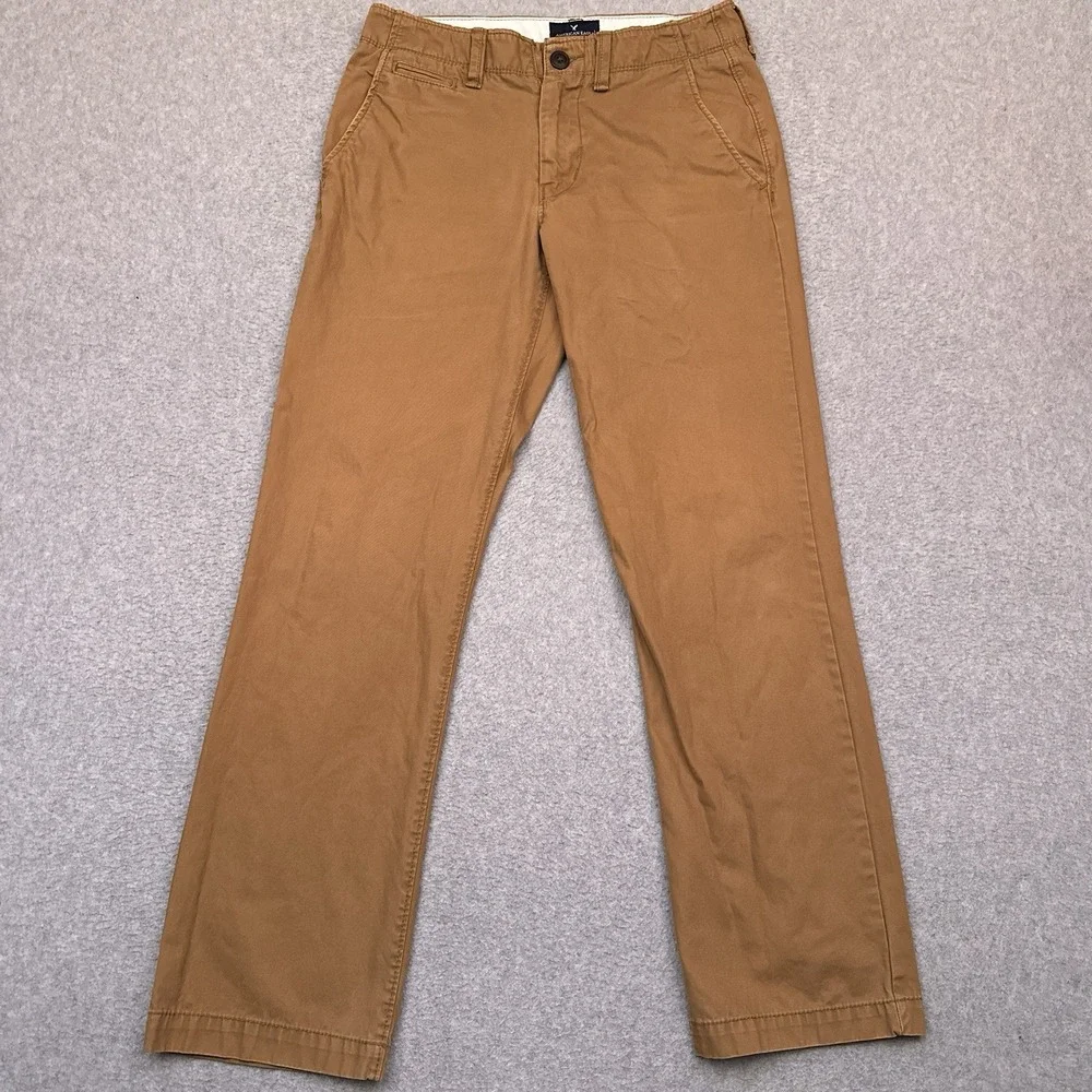 American Eagle Chino Pants Mens 30x30* Brown Original Straight 100% Cotton‎ Golf